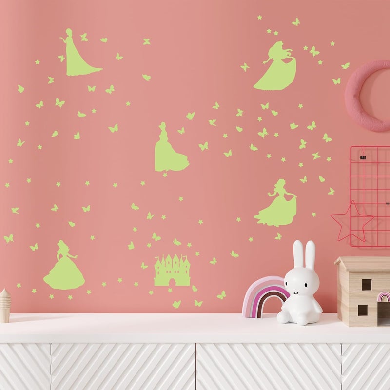 Robmoda Glow in The Dark Princess Castle Wall Sticker, Self-Adhesive Star Butterfly Wall Decal for Girl's Room, Fluorescent Sticker for Ceiling Nursery (Green) - Image 4